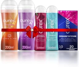 Durex - 4 Glijmiddelen en 1 Stimulerende gel - 2 in 1 Aloë Vera 200ml - 2 in 1 Sensitive - Play Tingle Gel 100ml - Crazy Cherry (Kers) 100ml - Orgasm Intense Stimulerende Gel 10ml - Voordeelverpakking - Cadeau voor man en vrouw — thumbnail 1