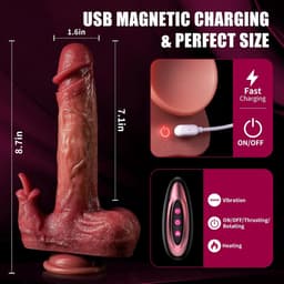360° Realistische Thrusting Dildo Likkende Vibrator - 5-in-1 Seksspeeltje met 9 Vibraties, 9 Thrusting mode Verwarming en Tong Likkende Functie voor G-Spot en Anale Stimulatie - Dubbele Penetratie Vibrator — thumbnail 6