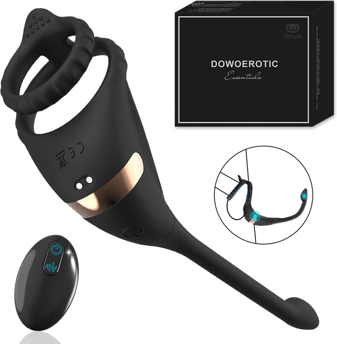 DOWO® - Vibrerende Cockring - Penisring - Cockring Vibrerend - Cockring - Vierdubbele Stimulatie - 9 Vibratiestanden - 4 in 1 - pik, ballen, kont, anaal & prostaat Stimulator - Cock Ring Siliconen - Sex toys - Seksspeeltje voor Mannen & Vrouwen — afbeelding 1