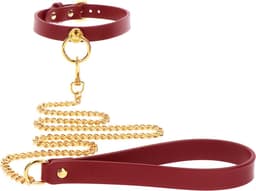 Luxe Bondage Halsband met Ketting - O-Ring Collar and Chain Leash voor BDSM - SM Halsband met Lijn - Gemaakt van PU-Leer en Nikkelvrij Metaal - Seksspeeltje - Sex Toy voor hem en haar - Kinky Speeltje — thumbnail 1