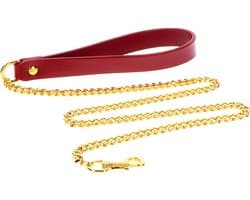 Bondage Ketting voor Halsband - Chain Leash for BDSM - SM Ketting - Gemaakt van PU-Leer en Nikkelvrij Metaal - Rood - Luxe Bondage Lijn