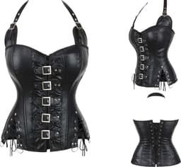 Sexy & Stoer Korset - zwart - maat M - Lingerie - Faux Leather - zandloperfiguur - Warrior - Kinki - corset - met gespen - uniseks - dominatrix - PU - Kinky — thumbnail 1