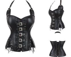 Sexy & Stoer Korset - zwart - maat M - Lingerie - Faux Leather - zandloperfiguur - Warrior - Kinki - corset - met gespen - uniseks - dominatrix - PU - Kinky