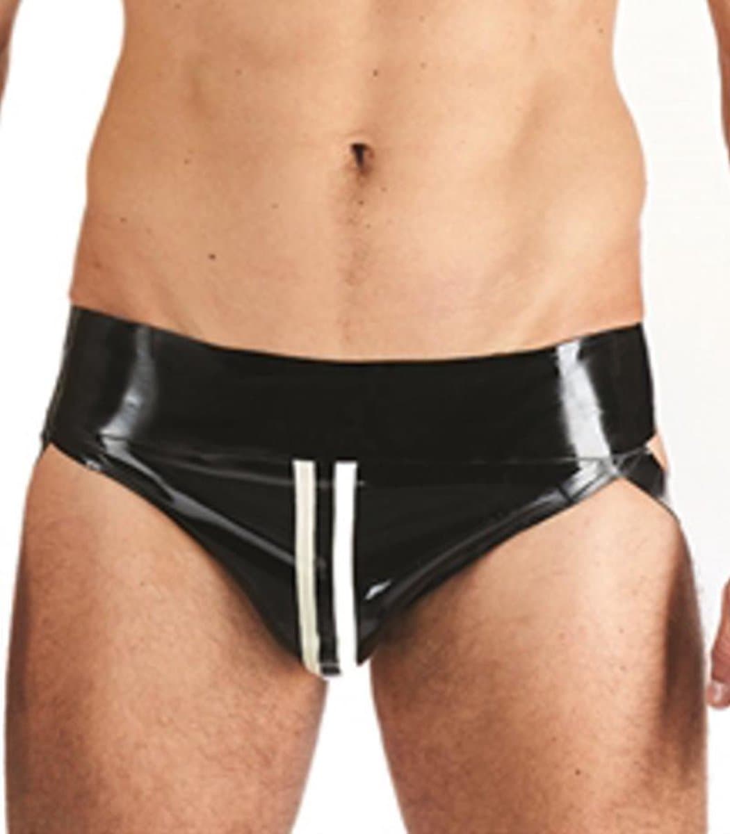 Mister B Rubber Jock Strap Zwart met witte streep - xs — afbeelding 1