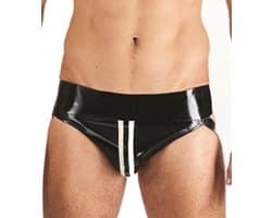 Mister B Rubber Jock Strap Zwart met witte streep - xs