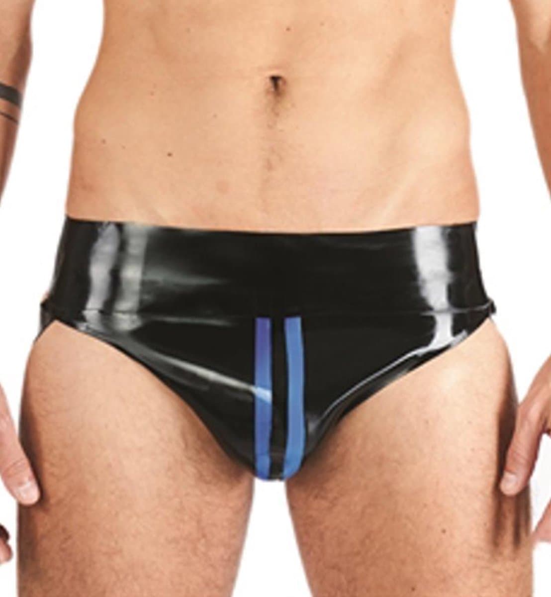 Mister B rubber jockstrap zwart met blauwe bies xl — afbeelding 1