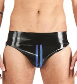 Mister B rubber jockstrap zwart met blauwe bies xl — thumbnail 1