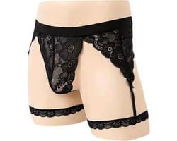 LekkerStout Heren Jarretel Ondergoed - Zwart - Sexy Herenondergoed | M-XL | ( LS162 )