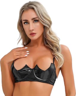 Uitdagende half open latex wetlook BH - Erotische Beha - Push up - Sexy lingerie - Halve borst zichtbaar — thumbnail 1