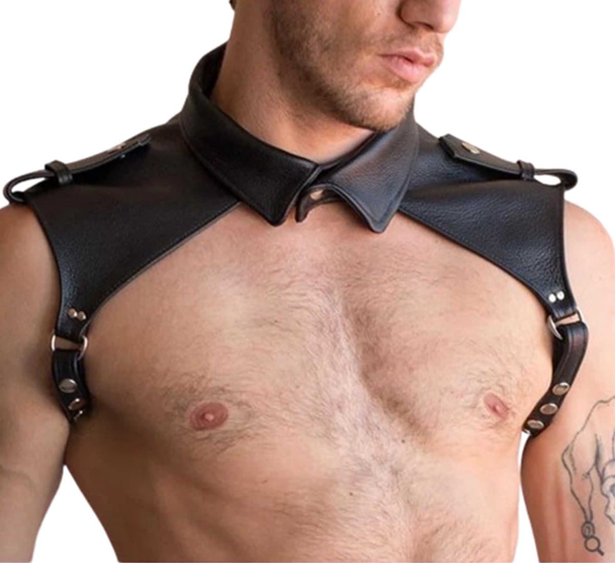 Borst en schouder bondage harnas PRO - Sexy Leder Nek Bondage - Heren Lingerie - Top - Leer - Gay - One Size — afbeelding 1