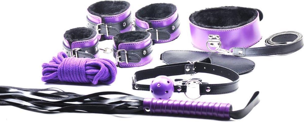 Bondage Kit Paars Zwart 8 Items - Mooie set voor beginners en gevorderden - Sexpakket voor koppels - Spannend voor koppels - Sex speeltjes - Sex toys - Erotiek - Bondage - Sexspelletjes voor mannen en vrouwen – Seksspeeltjes - Stimulator — afbeelding 1