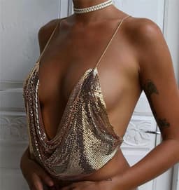 Elegante metalen dames crop top - sexy club backless - Goud — thumbnail 3