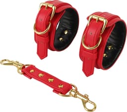 Banoch | handboeien van pu leer | rood / goud | bondage — thumbnail 6