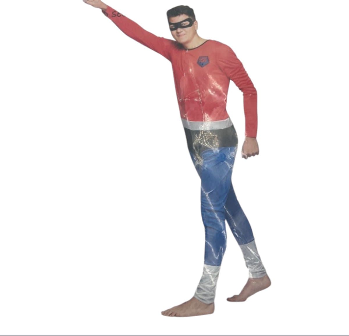 Kinky Superhero Kostuum – Strak Blauw/Rood Superheldenpak met Zwarte Cape & Masker – Maat M — afbeelding 1
