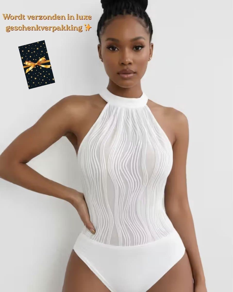 Body Dames – Elegante Witte Halter Body – Luxe Kwaliteits Bodysuit – Sexy Festival Look – Clubwear – Verfijnde Witte Lingerie Top – Stretch & Shaping – Lingerie Body Erotisch – Sexy Body – Bodystocking – Statement Piece – Maat XS/S, M, L, XL — afbeelding 1