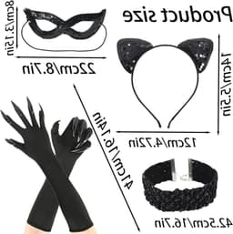 Catwoman kledingaccessoireset voor volwassenen - 4-delige set met kattenoren, masker, halsband en handschoenen voor Halloween en kostuumfeesten — thumbnail 2