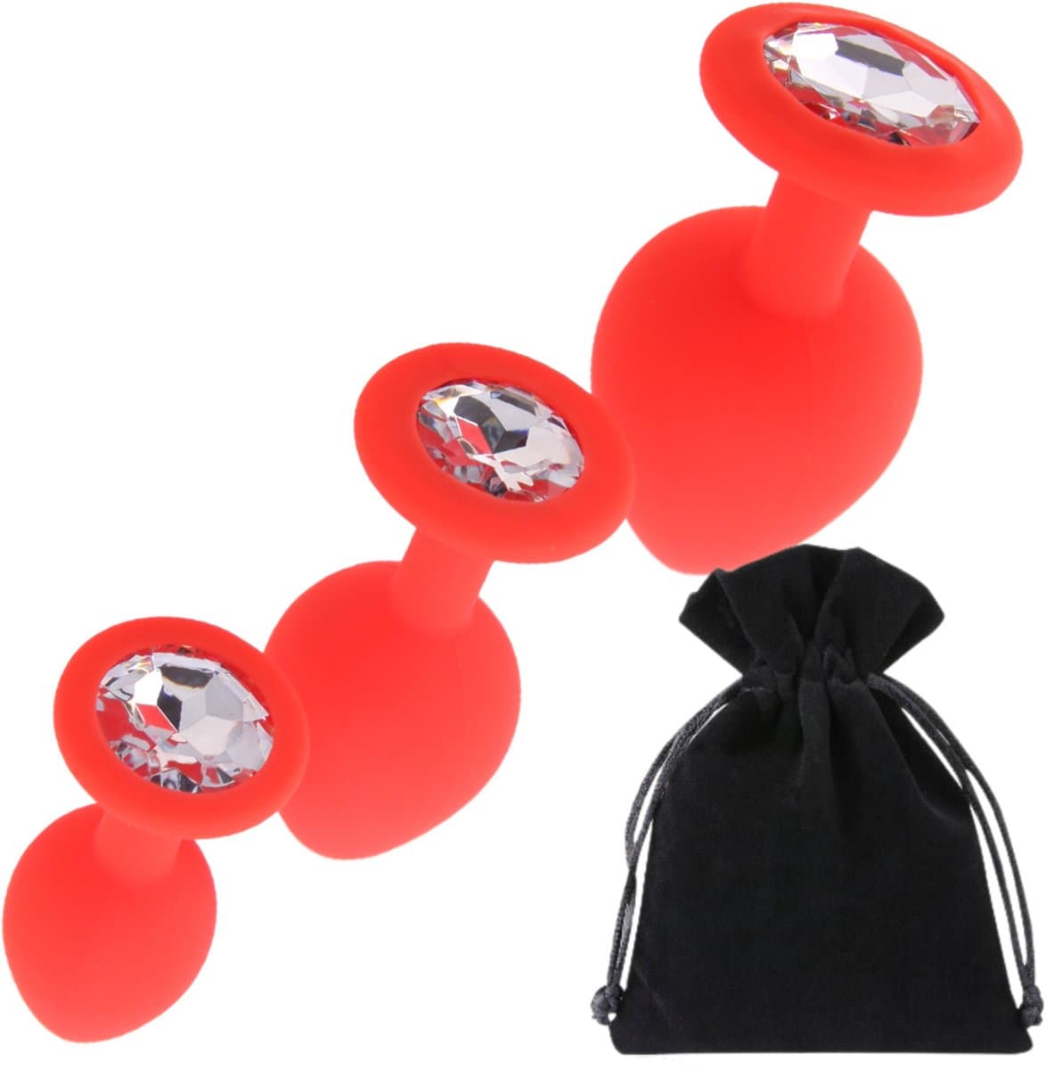 Mona - Zacht Silicone Anale Plug Set - 3 Maten - Rode Kristallen - Waterdicht — afbeelding 1