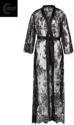 Luxe Erotische Kimono Dames – Sexy Lingerie – Lingerie Erotisch – Zwart – Transparante Kant Kimono – Verleidelijke lingerie & ochtendjas – High End – Chique – Clubwear – Satijnen Strikceintuur– Elegante Nachtkleding – Dare to Undress – S, M, L, XL — thumbnail 7