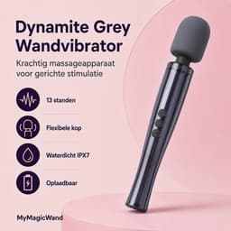 Dynamite Grey Wandvibrator - Clitoris Stimulator - Krachtig Massageapparaat - 13 Standen - 6 Snelheden - 7 Patronen - Flexibele Kop - Zacht Siliconen - Waterdicht IPX7 - Oplaadbaar - Seksspeeltje - Voor Vrouwen - Reisadapters - Grijs - MyMagicWand — thumbnail 2