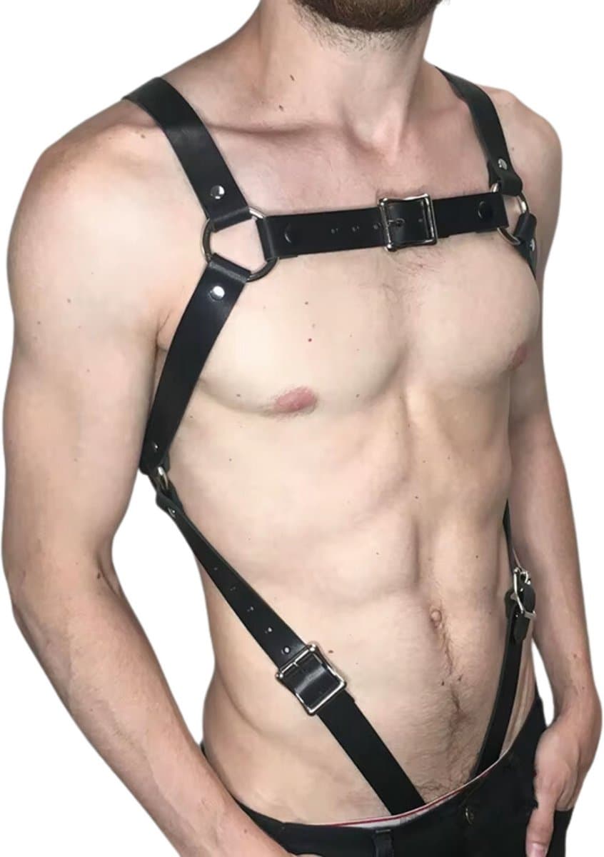 Mannen BDSM Harnas - Kunstlederen Tuigje met Riemen - Verstelbaar - Erotisch Ondergoed voor Heren - Sex Toys - Bondage & Erotiek — afbeelding 1
