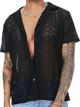 Heren Tanktop - Kanten Shirt - Nachtclub Feest - Visnet Stijl — thumbnail 1