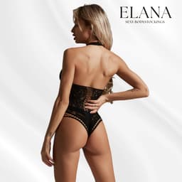 Elana Renelle Lingerie Body Dames – One Size – Kanten Body met Open Kruis – Haltermodel – Zwart — thumbnail 6