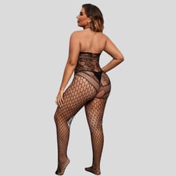 Elana Sarielle Bodystocking – Plussize L-3XL – Rekbaar Net – Sexy & Comfortabel - Erotische Lingerie - Catsuit - Zwart — thumbnail 8