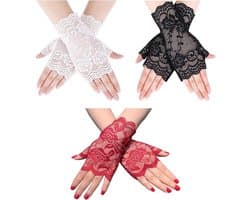 3 paar kanten halfvinger satijnen handschoenen feestaccessoires voor dames bruiloft opera