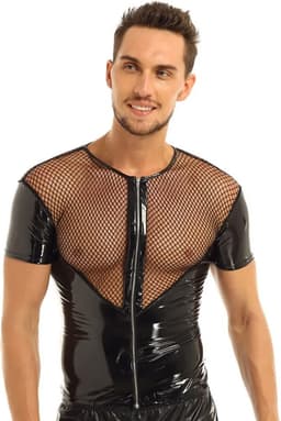 Transparante PU Lederen vest - BDSM Shirt - Club en Feest - Visnet - Zwart — thumbnail 1