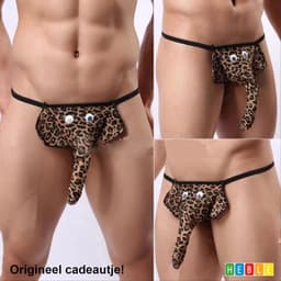 *** Olifanten String met Slurf - Mannenstring - Herenstring - One size - Grappige string Stripper Vrijgezellen - Olifantenstring - Reetveter - Leopard - van Heble® — thumbnail 1