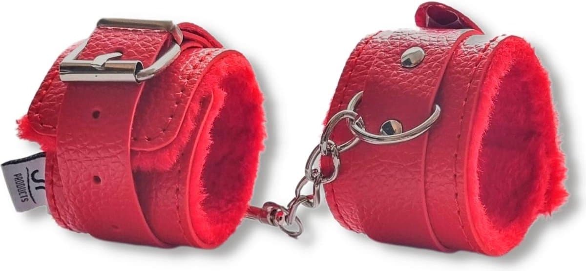 JT Products Bondage Handboeien Rood Erotiek Set voor BDSM - Seksspeeltjes Set Voor Koppel - Lederen Handboeien & Metalen Ketting - Sex Toys Kado - Seks Cadeau Hem & Haar - Kinky Cadeautjes Volwassenen - Erotisch Verjaardag Cadeautje Mannen & Vrouw — afbeelding 1