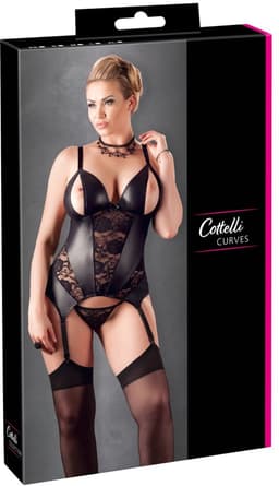 Cottelli Plus Size – Jarretel Jurk met Open Borsten en Spannende Patronen voor Hete Avonden – Maat XL - Zwart — thumbnail 2