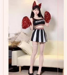 Dames Cheerleader Kostuum, Sportieve Pom-Pom Girl Outfit met Korte Top en Rok, Aansluitende Voetbal- en Scheidsrechterstijl, One Size Maat 36-48, voor Cosplay, Themafeesten en Halloween — thumbnail 3