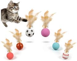 6 stuks springende kattenbal met veer, interactieve wiebal