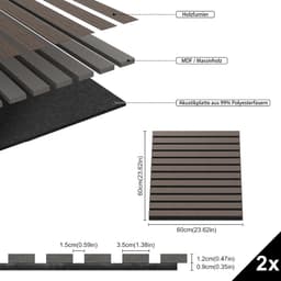 Akoestische panelen set 2 stuks, 60 x 60 cm, bruin — thumbnail 2