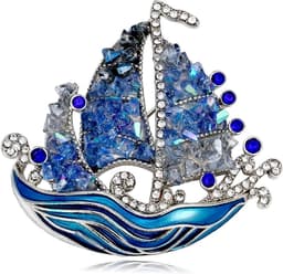 Zeilboot Broche Blauwe Emaille Golven Kristallen Speld voor Vrouwen Opvallend Hangertjes Cadeaus Pakken Truien Nautische Accessoires — thumbnail 1
