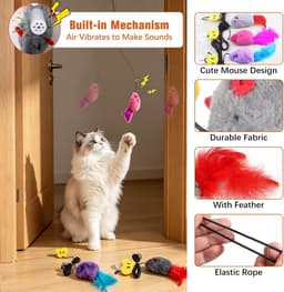 Kattenspeelgoed, 3 stuks piepende muis, hangende deur, kattenspeelgoed met gevederde staart voor verveling, angst, leuk interactief deurframe, kittenspeelgoed voor binnen, oefening — thumbnail 2