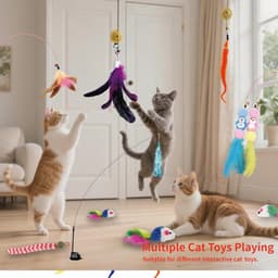 Kattenspeelgoedset met veren, 15-delige interactieve kattenhengelaccessoires met reserveonderdelen, muizen en linten voor huiskatten — thumbnail 4