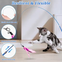 14-delige kattenveer teaserset, interactief kattenspeelgoed met 2 intrekbare kattenhengels en 12 stuks vervangingsspeelgoed voor binnenkatten en kittens, oefening, spelen, plezier — thumbnail 2