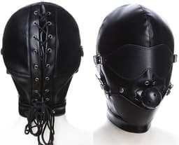 Face Cover Masker met Mondbal en Eye Patch voor Mannen en Vrouwen, Latex Sex BDSM Latex Hood Masker, SM Masker voor Party, Cosplay, Vakantie — thumbnail 2