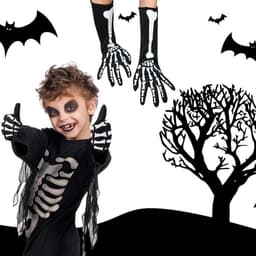 Handschoenen met lange mouwen, zwart, skelet lange handschoenen, Halloween--kostuumaccessoires, doodshandschoenen, skelethandschoenen, armwarts, Halloween, schedel, geest, lange — thumbnail 4