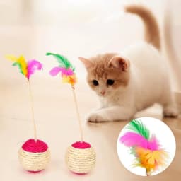 Interactief speelgoed met veren, 4 stuks à 6,5 cm diameter, sisal ballen, grappig kras- en bewegingsspel, bevordert de beweging, ideaal voor gebruik binnenshuis. — thumbnail 5