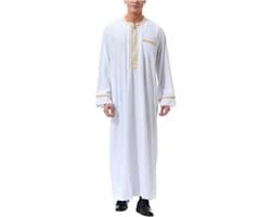 Heren thobe kaftan lange mouwen islamitische abaya moslim met zakken gebedskleding robe lang Arabisch linnen A28