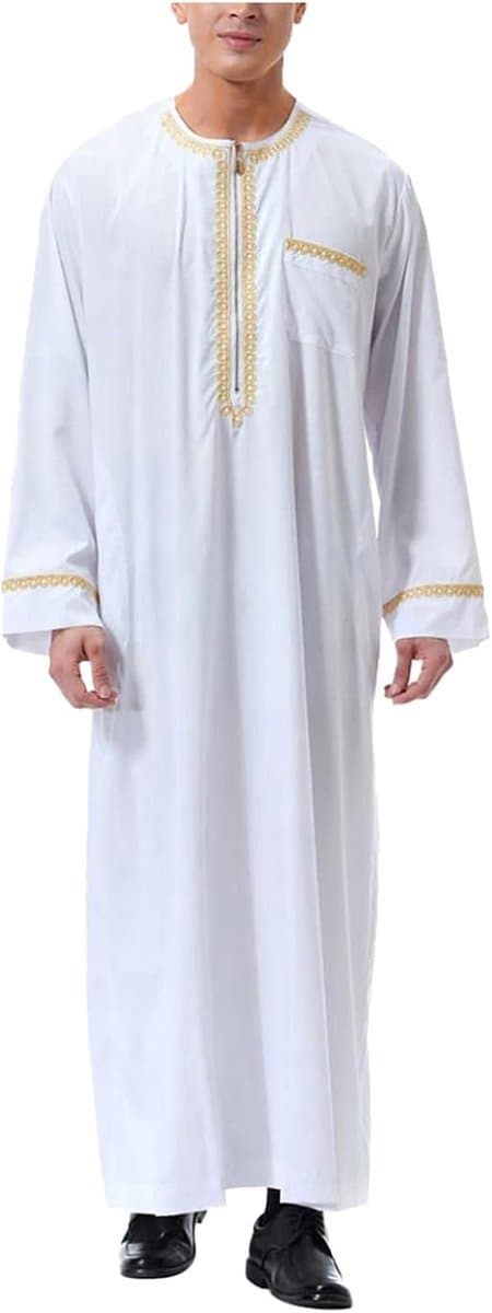 Heren thobe kaftan lange mouwen islamitische abaya moslim met zakken gebedskleding robe lang Arabisch linnen A28 — afbeelding 1