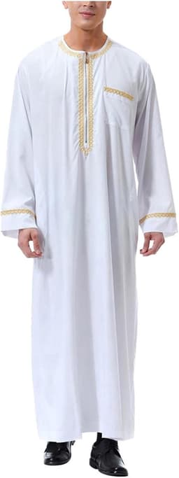 Heren thobe kaftan lange mouwen islamitische abaya moslim met zakken gebedskleding robe lang Arabisch linnen A28 — thumbnail 1