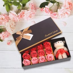 12 Rozen Zeep Bloemen Gift Set voor Vrouwen - Romantisch Valentijnsdag Cadeau met Pluche Beer — thumbnail 6