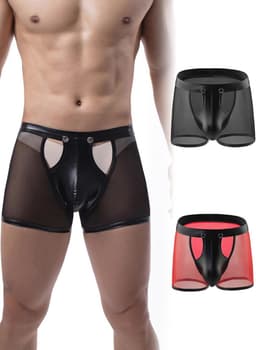 Sexy Kunstleren Boxershorts voor Heren - Wetlook en Transparante Slip met Open Kruis — thumbnail 1