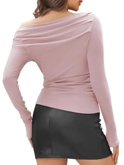 Women's Long-Sleeved Shirt Elegant Stretch Slim Fit One Off Shoulder Top Long Sleeve T-Shirts Crop Top Off Shoulder Asymmetric Y2k Tight Tops Sexy — thumbnail 5