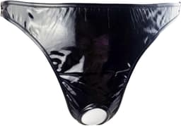 BamBella ® - String Maat L/XL Datex Zwart (Latex en stof SM kleding BDSM erotische heren kleding ondergoed lingerie onderbroek zwart — thumbnail 1