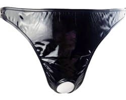 BamBella ® - String Maat L/XL Datex Zwart (Latex en stof SM kleding BDSM erotische heren kleding ondergoed lingerie onderbroek zwart